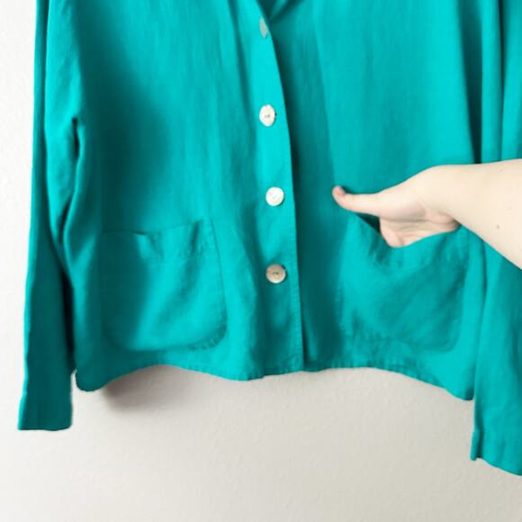 Flax Abalone Teal 100% Linen Button Up Shirt Jacket Women's Size Medium - Picture 3 of 8